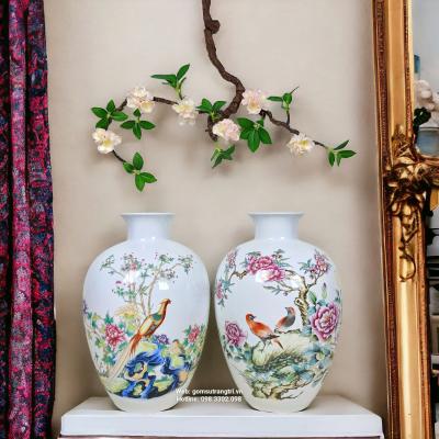 CẶP BÌNH SỨ XƯƠNG HOẠ TIẾT CHIM HOA CAO CẤP - sản phẩm trang trí nhà cửa độc đáo và sang trọng